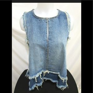 Blanknyc Blue Cotton Frayed Top